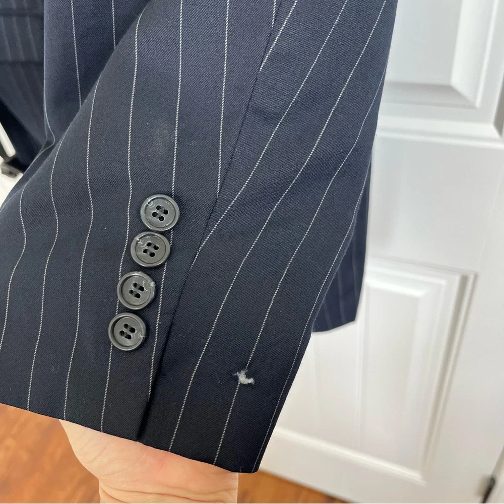 Lauren Ralph Lauren Mens Navy Striped Jacket Blazer Sport coat Wool 46L 3 button